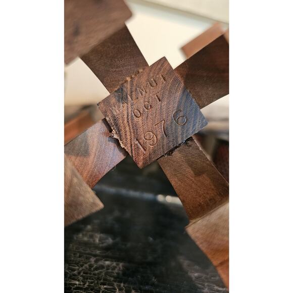 Handcrafted 1976 Walnut Candelabra with Amber Hobnail Candle Votives - Picture 3 of 7